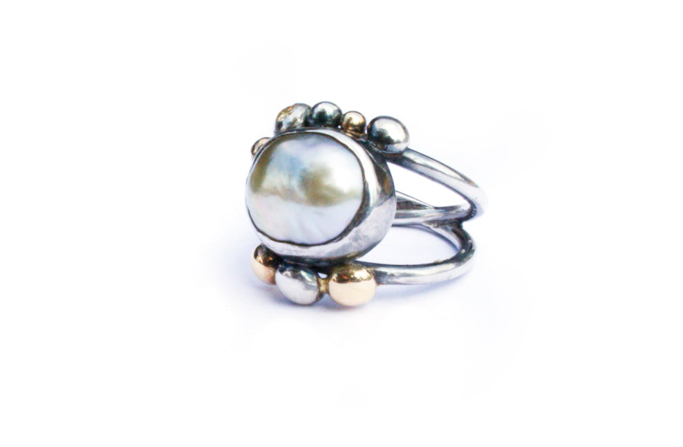 South Sea perle - Gul brilliant - Oxideret sølv og guld