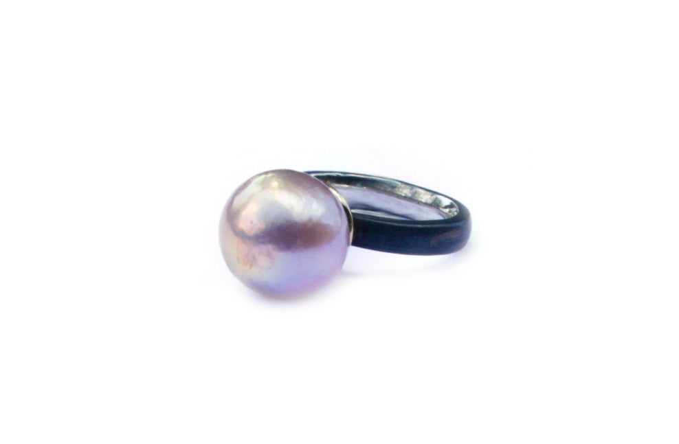 Ring - Oxideret sølv - 14 karat guld og rosa fancy-farvede ferskvandsperle